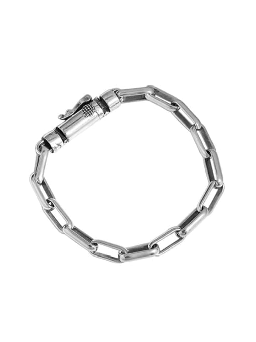 Retro silver [16cm] 925 Sterling Silver Geometric Chain Vintage Link Bracelet